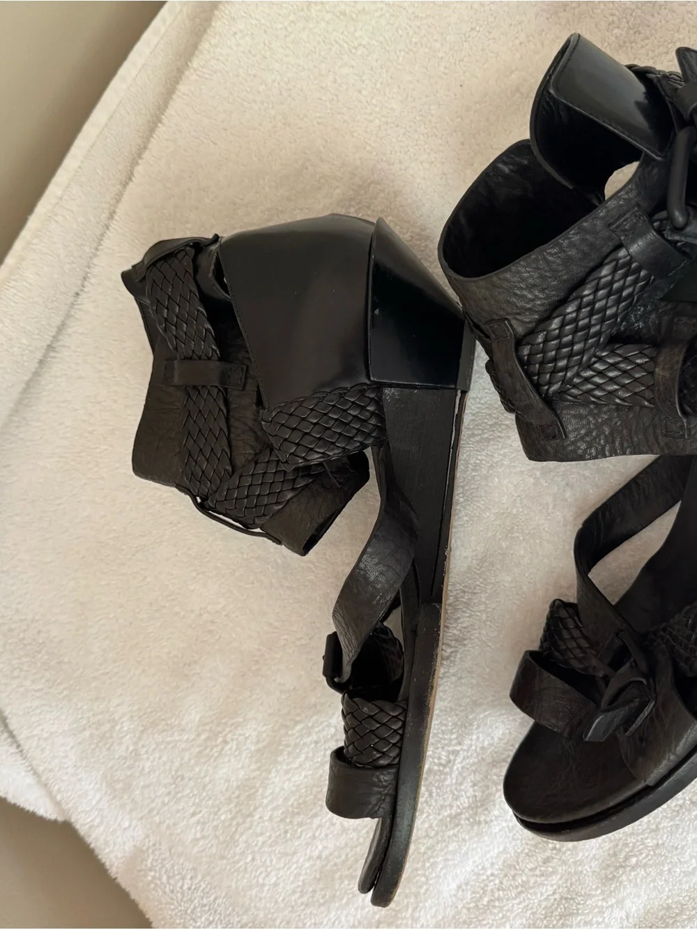 Alexander Wang Black Braided Leather Wedge Sandals